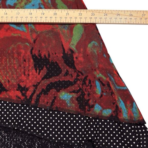 Calessa Graphic Art Print Tunic Red Black Size 1X Asymmetric Lace Hem Lagenlook - Picture 8 of 11